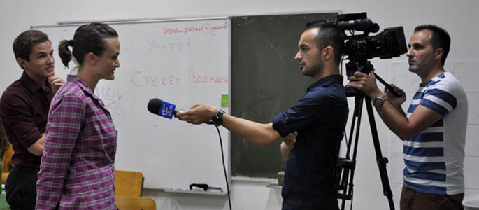 Members of the Pioneer 6 during an interview in Macedonia.
