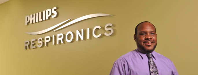 Pictured is M.B.A. alum John Gobble, engineer for Philips Respironics.