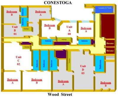 Floor plans of Conestoga Hall.