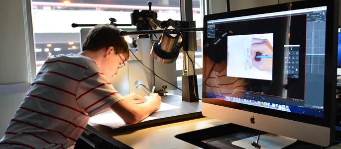 Pictured is a student in the traditional animation summer workshop. Photo | Connor Mulvaney
