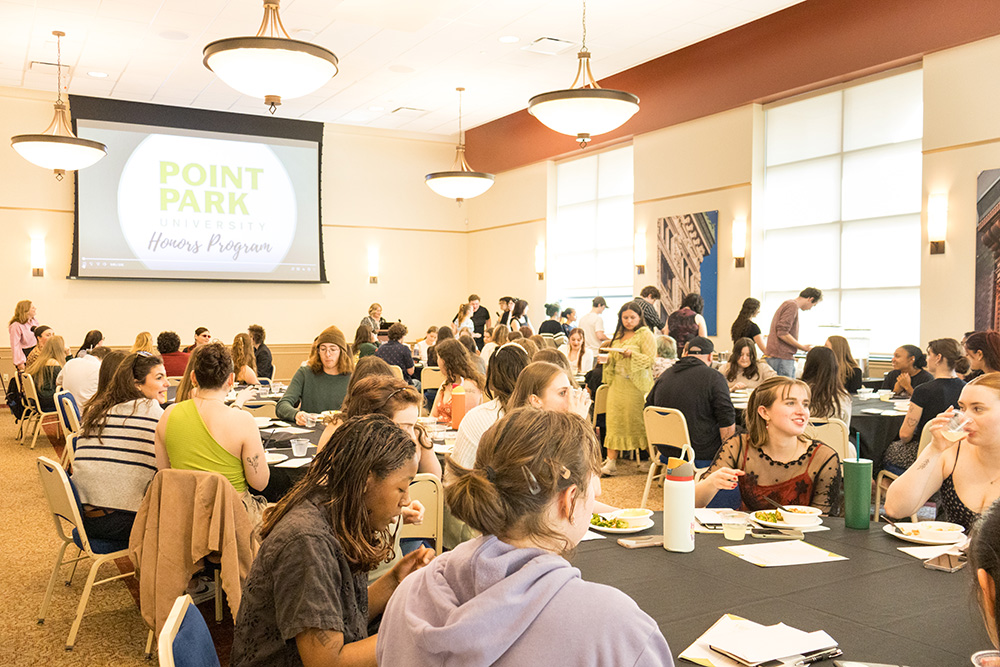 Pictured are students in Lawrence Hall 200 at the Honoring Honors event. Photo by Chloe Humway.