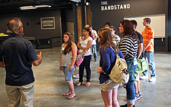 Point Park SAEM instructor Ed Traversari takes prospective students on a tour of Stage AE.