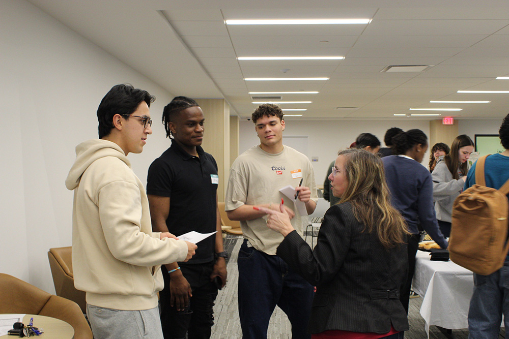 Pictured is Amy Cesario speaking to students at a networking event. Photo by Kellie Strate.