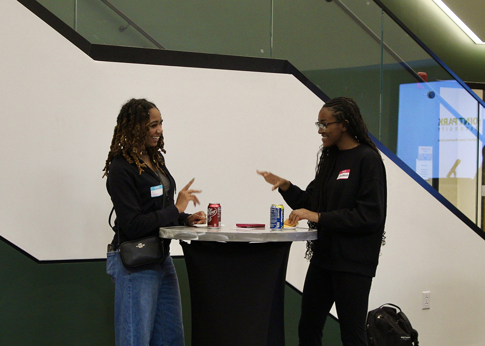 Pictured are students at a networking event in the Professional Career-Readiness Center. Photo by Kellie Strate.