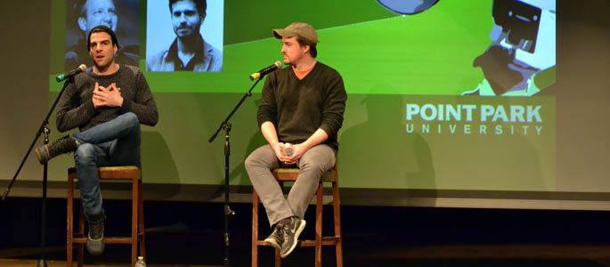 Producers Zach Quinto and Neal Dodson at Point Park University. Photo | Sarah Cunningham