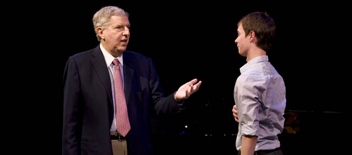 Marvin Hamlisch gives feedback to musical theatre senior Connor Russell during 