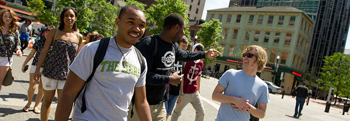 Point Park students enjoy the atmosphere of Downtown Pittsburgh's Market Square, just two blocks from campus.