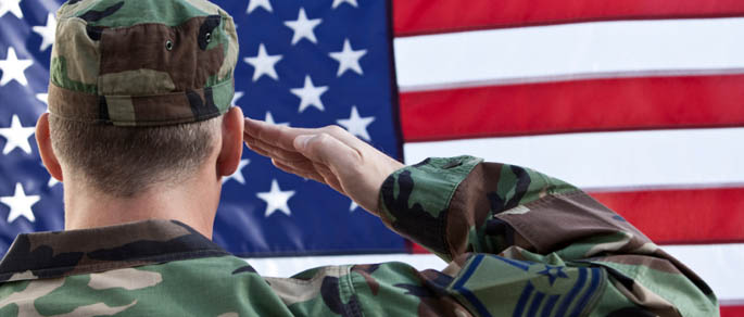 An image showing a U.S. veteran saluting the American flag. 