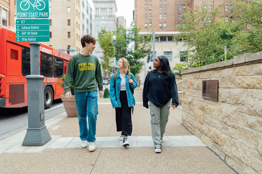 Students walk along Wood Street.