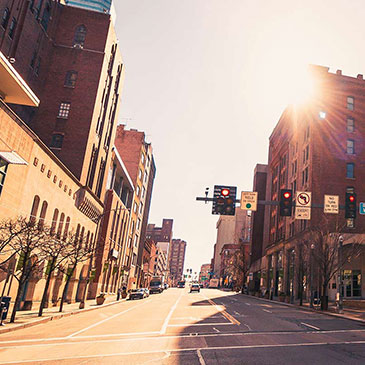 Photo of city streets on campus