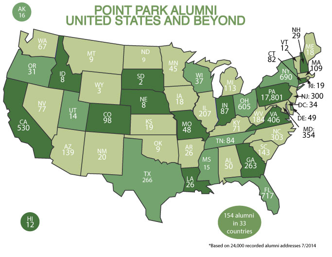 Point Park University Map Alumni Map | Point Park University | Pittsburgh, Pa