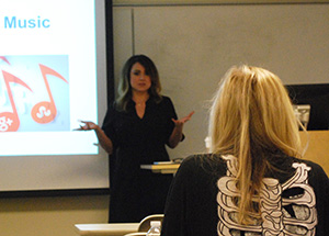 Pictured is singer/songwriter Melinda Colaizzi teaching the class Emerging Trends in the Music Industry. | Photo by Sydney Patton.