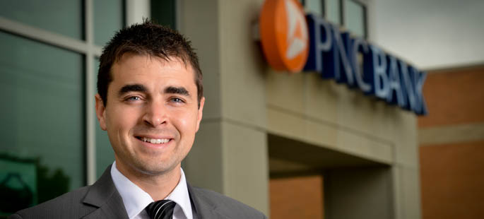 Pictured is Brandon Marsico, a business management alumnus, Veteran and ACCEL retail bank development program associate for PNC. | Photo by Jim Judkis