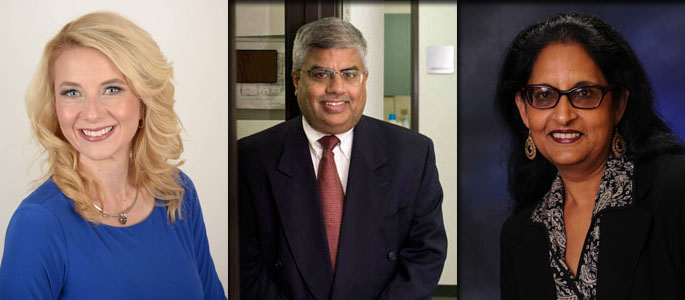 Pictured left to right are School of Business Professors Michele Langbein, Ph.D., Archish Maharaja, Ed.D., and Gita Maharaja, Ed.D.