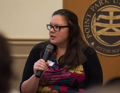 Pictured is M.B.A. student Stephanie Mueller, winner of the 2015 Ethical Leadership Essay Writers Forum. | Photo by Chris Squier