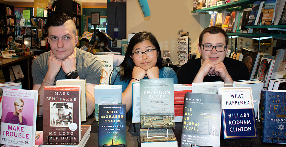 Pictured is literary arts alumni Patrick Morris, Andie Fullmer and Josh Hrala. Photo by Brandy Richey.