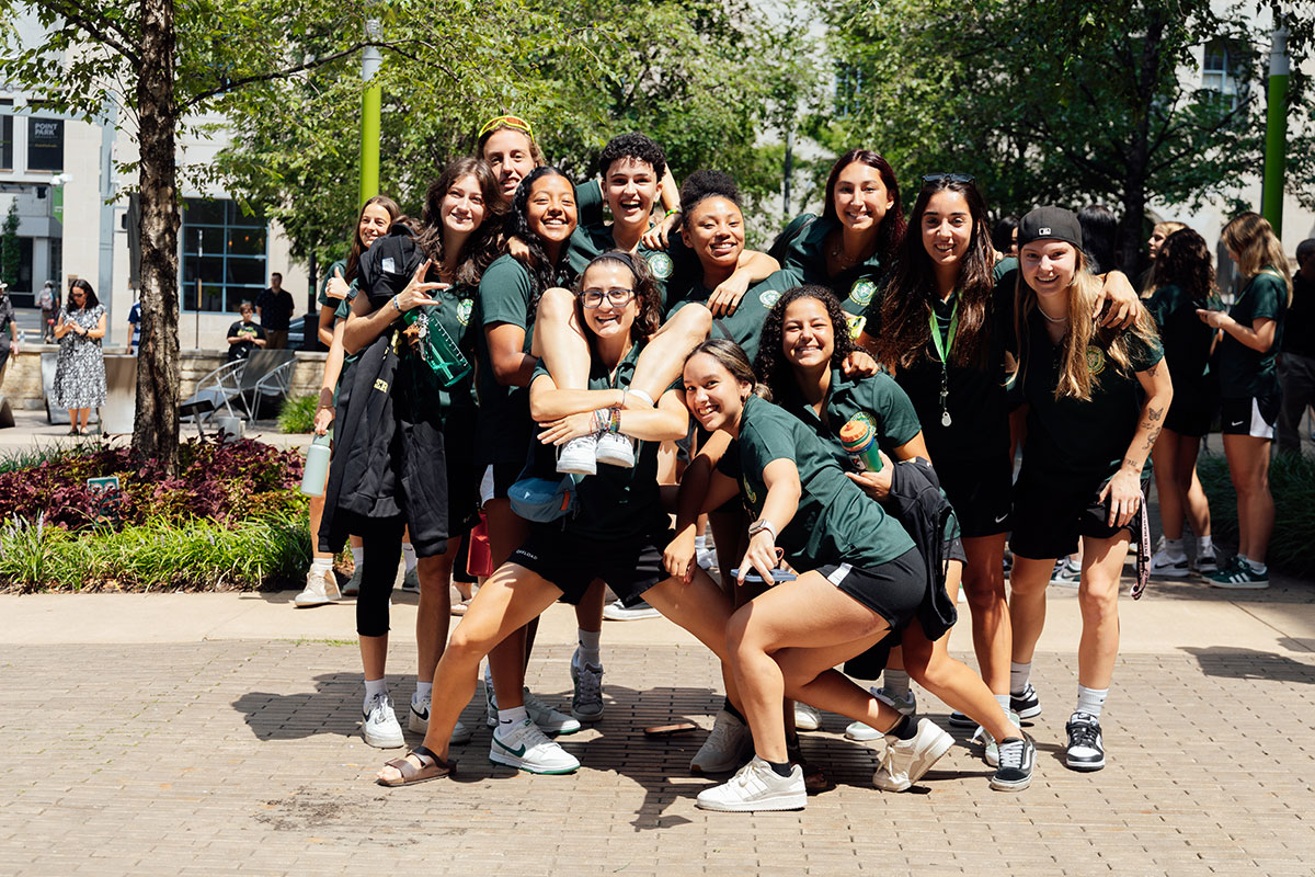 Point Park athletes pose for a photo at the NCAA announcement.