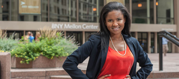 Pictured is M.B.A. alumna and BNY Mellon analyst, Melisa Chipanglia Campbell. | Photo by Chris Rolinson
