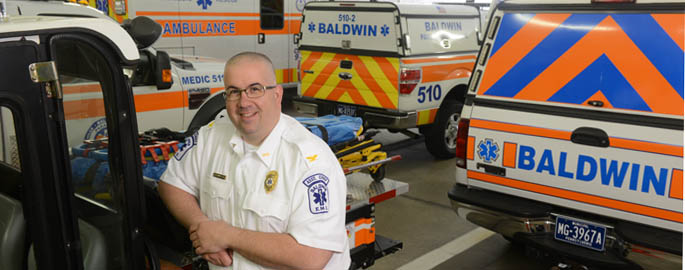 Pictured is public administration student and Baldwin EMS assistant chief Todd Plunkett. | Photo by Jim Judkis