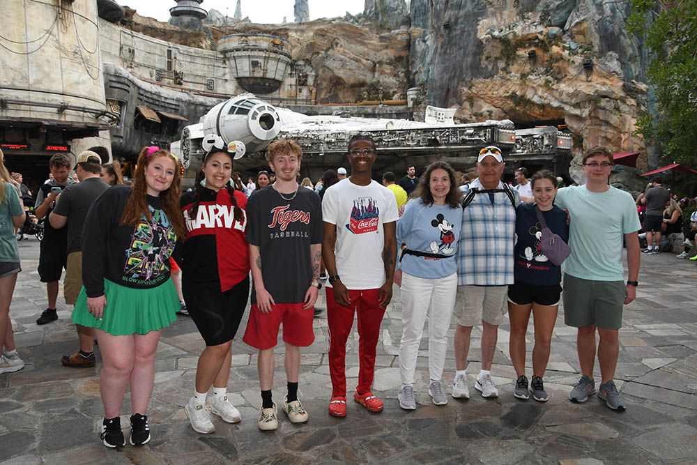 Pictured are students and faculty in front of the Millennium Falcon at Star Wars: Galaxy's Edge. Submitted photo.