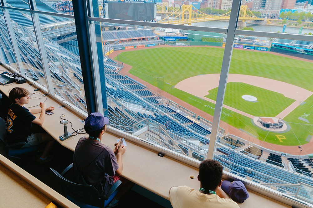 Pictured are students at PNC Park during Sports Business Camp. Photo by Ethan Stoner.