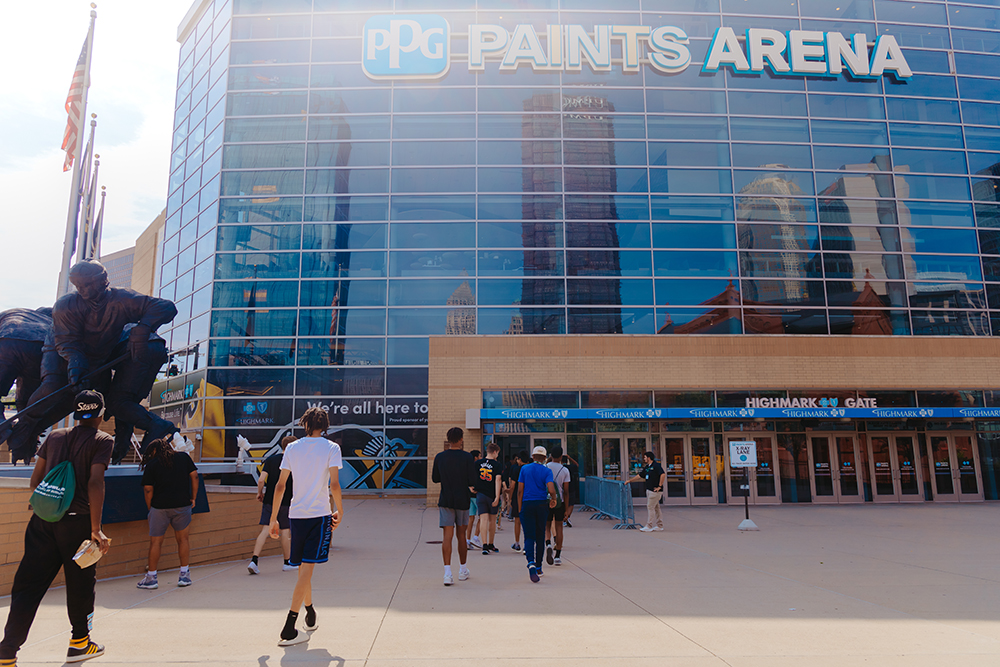 Pictured are students walking into PPG Paints Arena. Photo by Ethan Stoner.