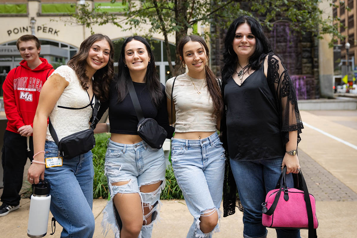 High school students during a media day session in Village Park. 