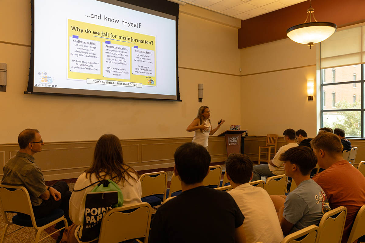 High school students during a media day session in Lawrence Hall. 