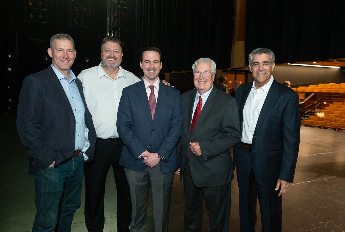 Tom Schneider, KDKA-TV creative services director, Shawn Hoder, KDKA-TV news director, Robert Costa, Jon Delano, KDKA-TV money and politics editor, and Ken Rice, KDKA-TV anchor.