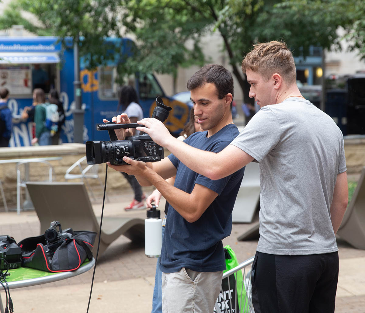 High school students during a media day session in Village Park. 