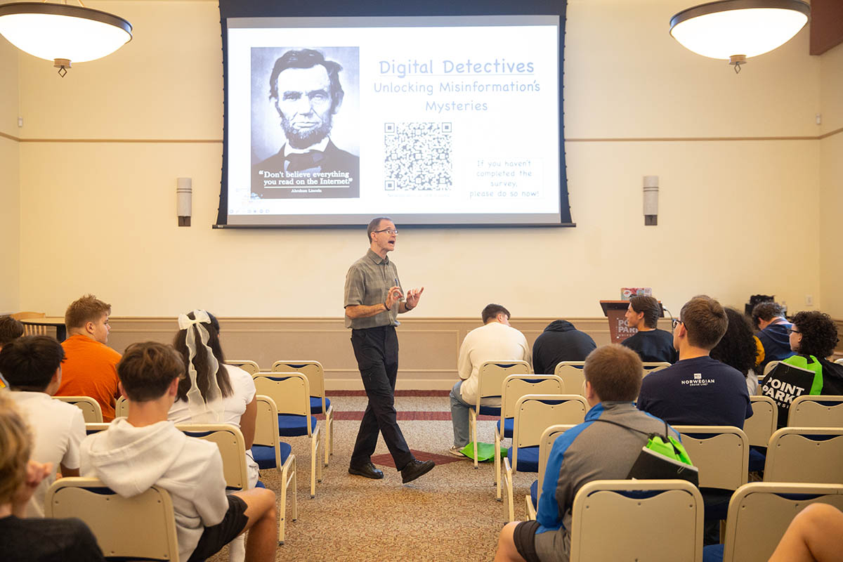 High school students during a media day session in Lawrence Hall. 