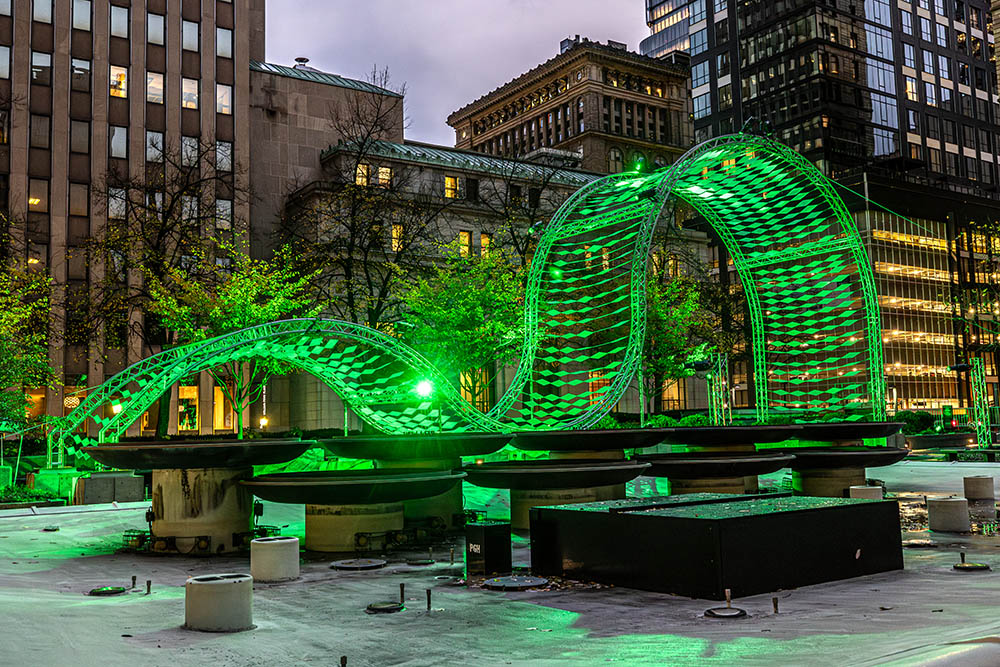 Aurora: The Illumination of Mellon Square Park. Photo provided by John Altdorfer Photographer and Pittsburgh Parks Conservancy.