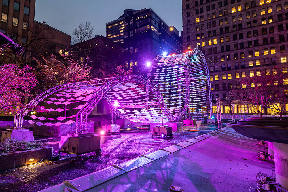 Aurora: The Illumination of Mellon Square Park. Photo provided by John Altdorfer Photographer and Pittsburgh Parks Conservancy.