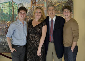 Marvin Hamlisch with workshop participants Connor Russell, Leah Fox and Jaron Frand after 