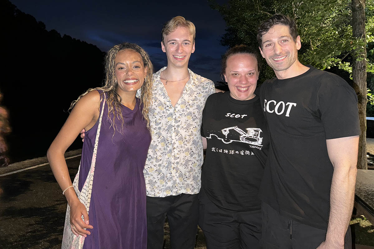 (L-R) Clark Eileen Atkinson and Elijah Corbin at the Suziki Company of Toga camp. 