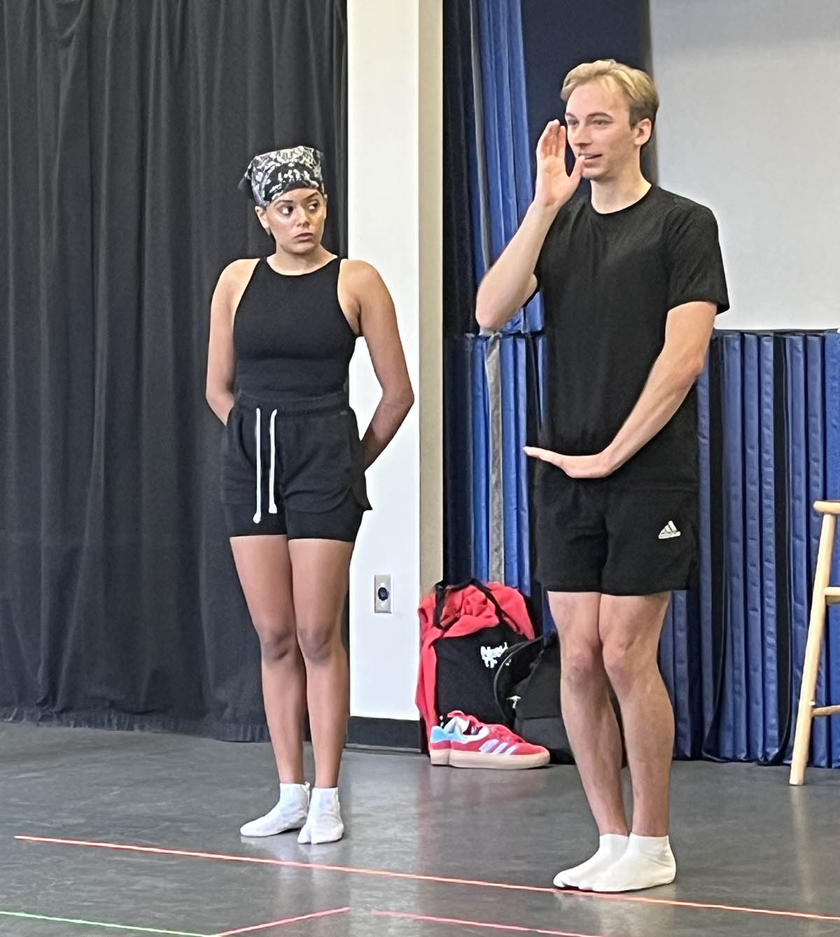 (L-R) Clark Eileen Atkinson and Elijah Corbin lead a Suzuki training at Point Park. 