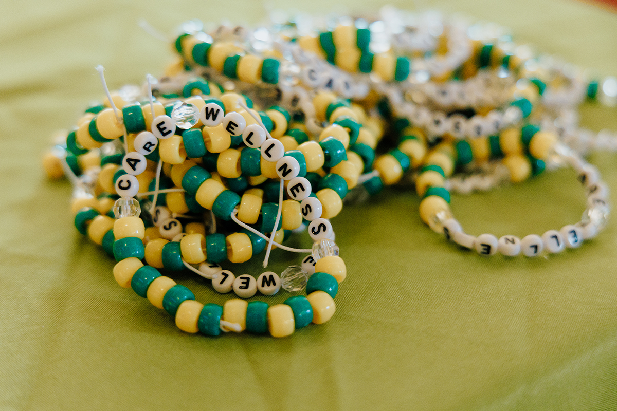 Pictured are C.A.R.E. Wellness bracelets made by Emmeline Chaney, Dr. Christal Edmunds' daughter. Photo by Ethan Stoner.