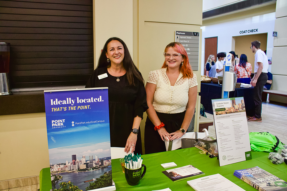 Pictured are admissions counselors Jodi Golis and Abbi Kneuss. Photo by Nadia Jones.