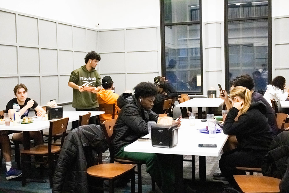 Students eat in the cafeteria